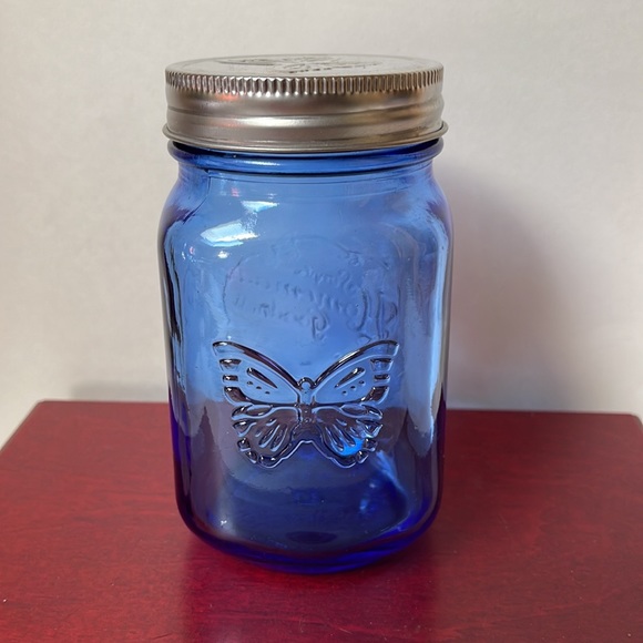 Pioneer woman cobalt blue glass storage jar with lid - Picture 2 of 6